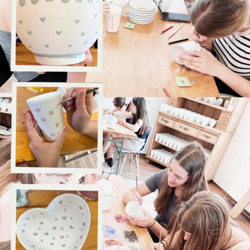 Schülerinnen bemalen ihre eigene Keramik