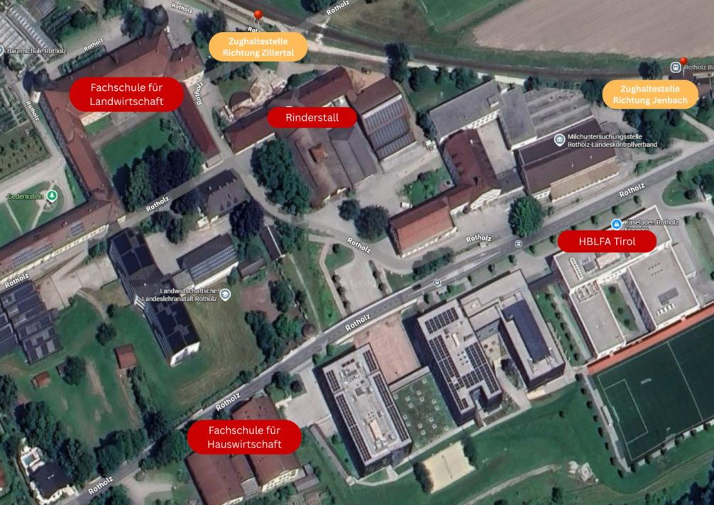 © LLA Rotholz | Bildquelle: Google Maps | Urheber:in: LLA Rotholz Plan Zughaltestelle